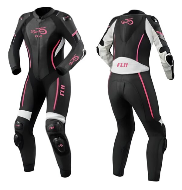FLII Premium Leather Women's Motorbike Suit-Black & Pink