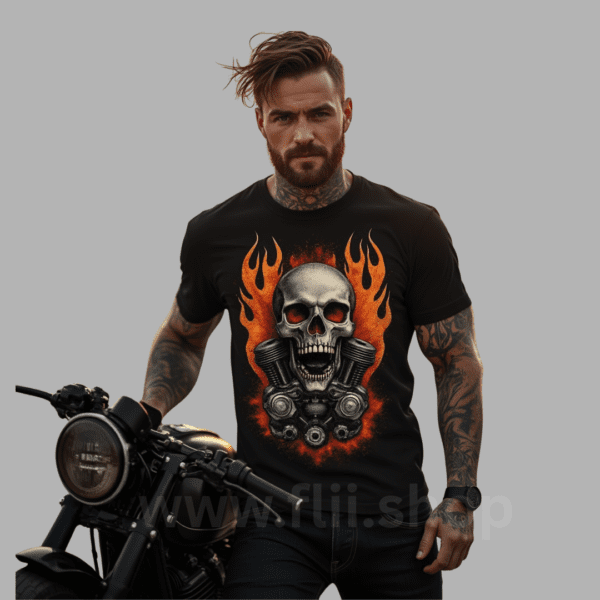graphic t-shirt with skull and flame for biker style